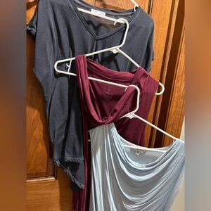 3 tops. XS/Small. Charcoal, Burgundy, and Light Blue. Cabi. Dex.